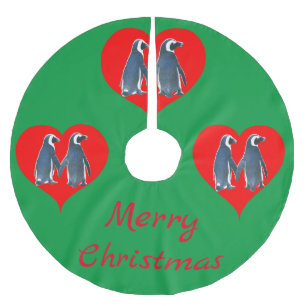 Love Birds Penguin Couple Heart Thunder_Cove Brushed Polyester Tree Skirt