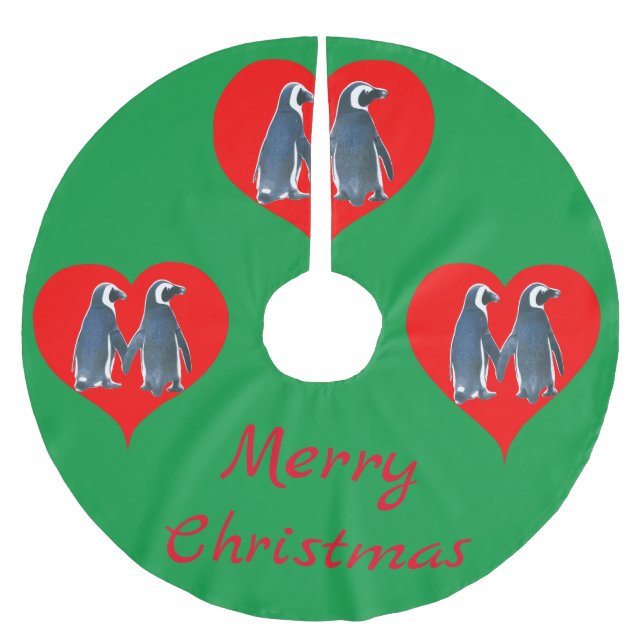 Love Birds Penguin Couple Heart Thunder_Cove Brushed Polyester Tree Skirt (Front)