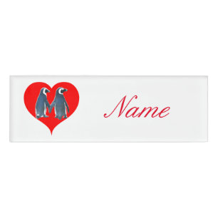 Love Birds Penguin Couple Hearts Thunder_Cove Name Tag