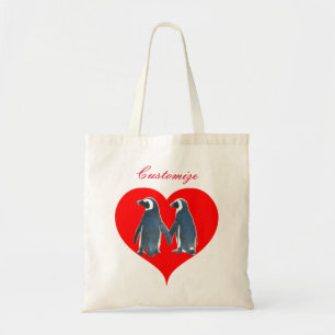 Love Birds Penguin Couple Hearts Thunder_Cove Tote Bag