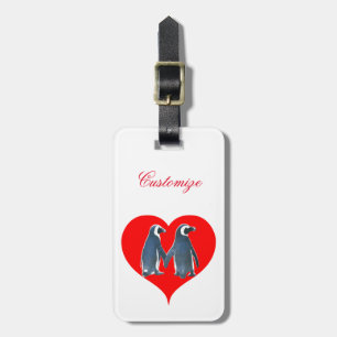Love Birds Penguin Couple Red Heart Thunder_Cove Luggage Tag