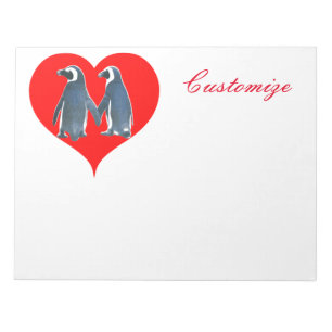 Love Birds Penguin Couple Red Heart Thunder_Cove Notepad
