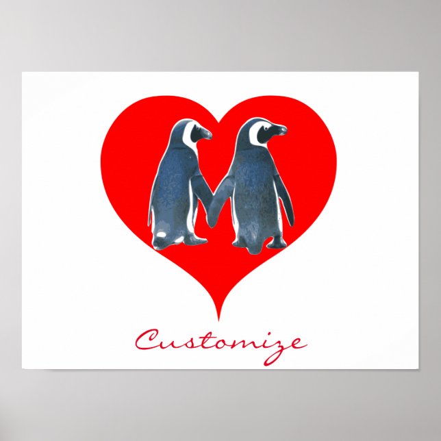 Love Birds Penguin Couple Red Heart Thunder_Cove Poster (Front)