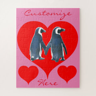 Love Birds Penguin Couple Red Hearts Thunder_Cove Jigsaw Puzzle