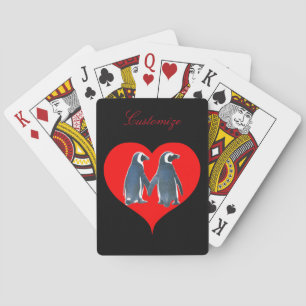 Love Birds Penguin Couple Red Hearts Thunder_Cove Playing Cards