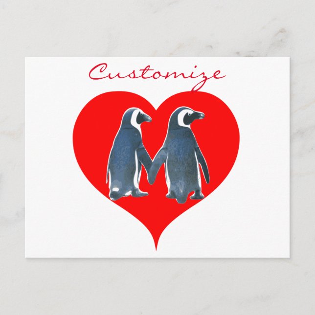 Love Birds Penguin Couple Red Hearts Thunder_Cove Postcard (Front)