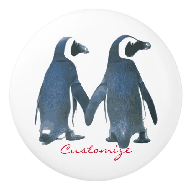 Love Birds Penguin Couple  Thunder_Cove Ceramic Knob (Front)