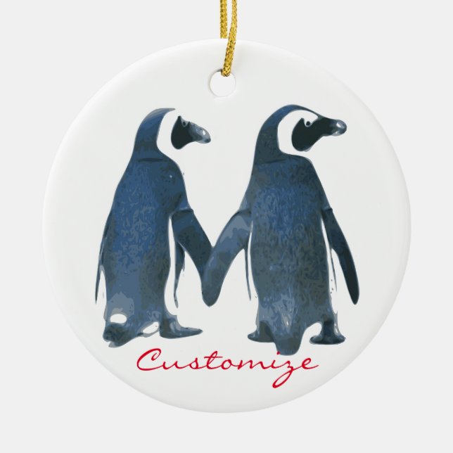 Love Birds Penguin Couple Thunder_Cove Ceramic Tree Decoration (Front)
