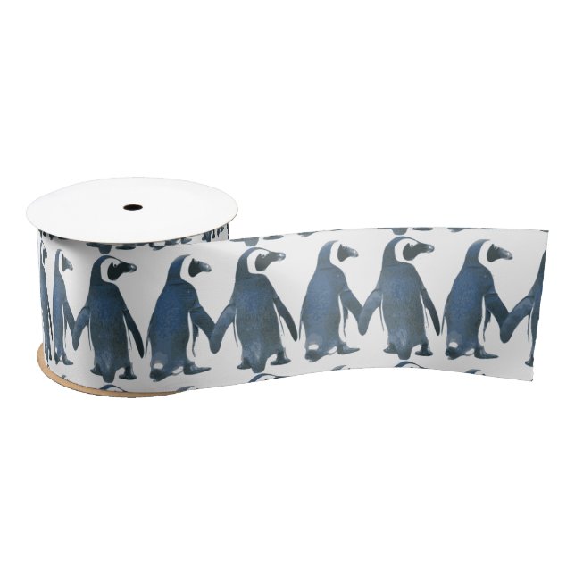 Love Birds Penguin Couple Thunder_Cove Satin Ribbon (Spool)