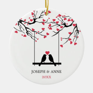 Love Birds Personalised Couple Together Dated Ceramic Tree Decoration