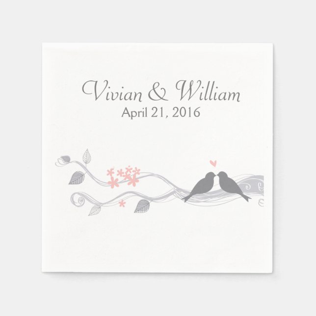 Love Birds Personalised Wedding Paper Napkin (Front)