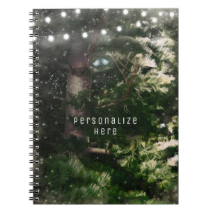 Love Birds + Pine Tree Night Lights Whimsical Spiral Notebook