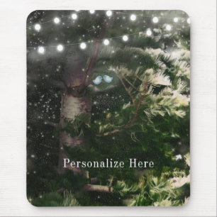 Love Birds + Pine Tree Night Rustic Personalised Mouse Pad