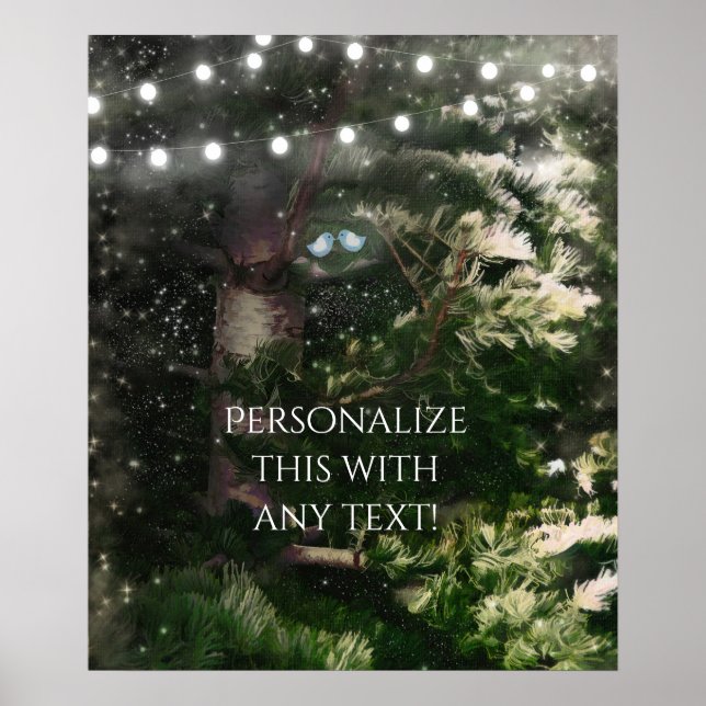 Love Birds + Pine Tree Night Wedding Custom Banner Poster (Front)