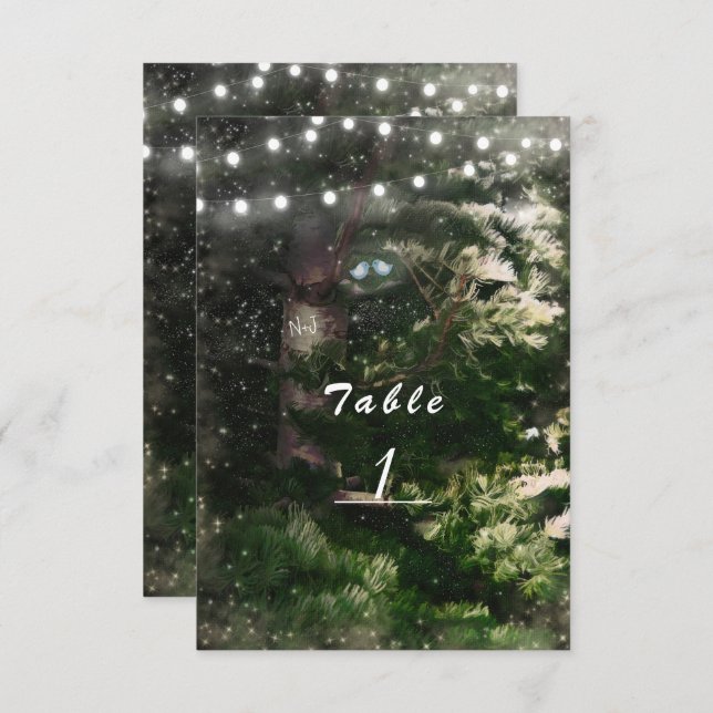 Love Birds + Pine Tree Night Wedding Table Number (Front/Back)