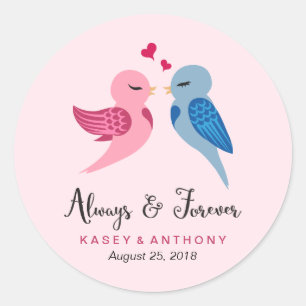 Love Birds - Pink and Blue Wedding Stickers