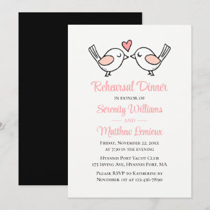 Love Birds Pink Black Lovebirds Rehearsal Dinner Invitation