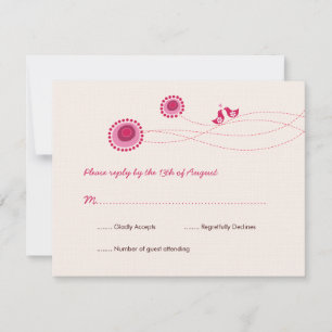 Love Birds Pink Dots Cute Flower Wedding RSVP Card