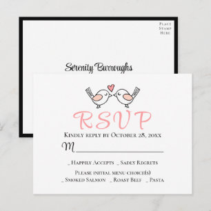 Love Birds Pink Lovebirds Black Wedding RSVP Postcard