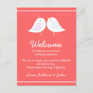 Love Birds Pink Wedding Welcome Card