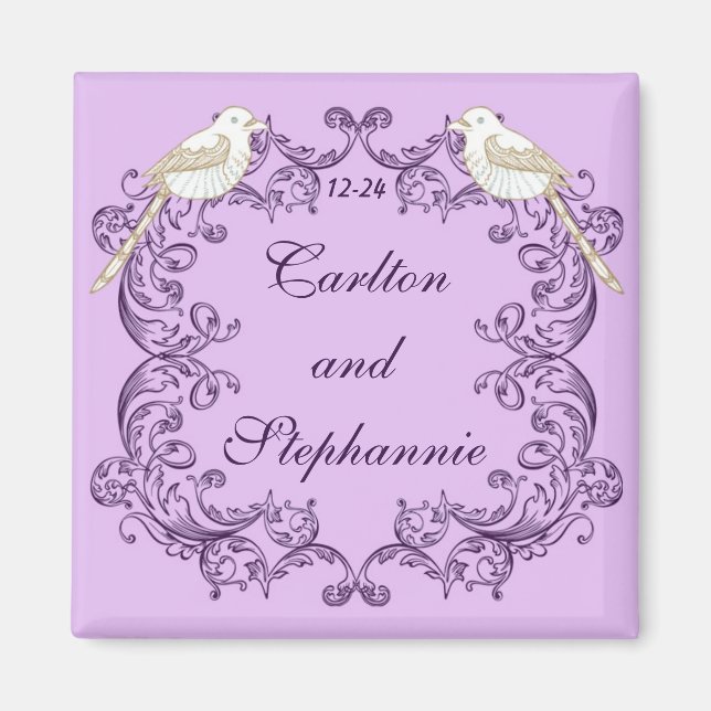 Love Birds Purple/Lavender Wedding Magnet (Front)
