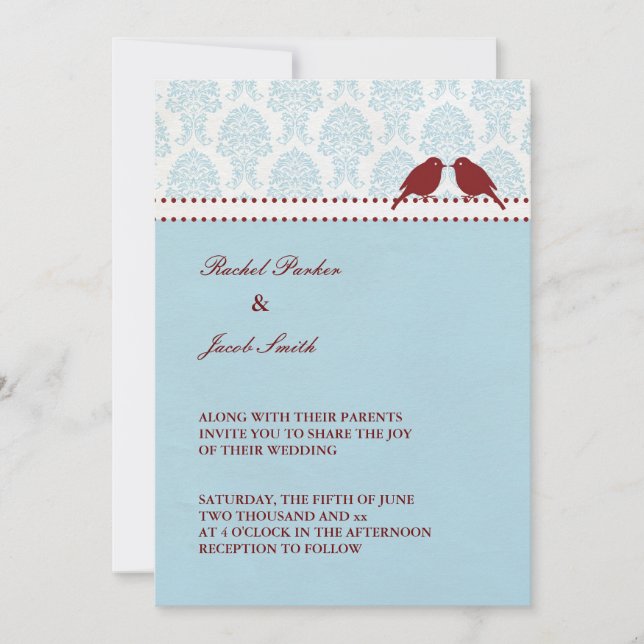 Love Birds Red & Blue Invitation (Front)