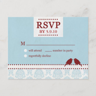 Love Birds Red Blue RSVP Card