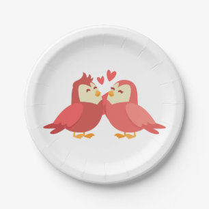 Love birds Red Burgundy Pink Wedding Lovebirds Paper Plate