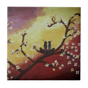 Love Birds romantic Art Photo Tile