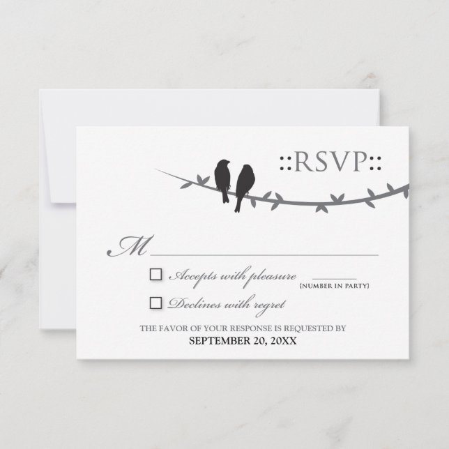 Love Birds RSVP Card (black & white) (Front)