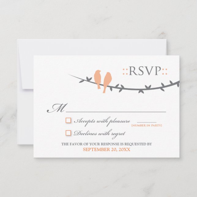 Love Birds RSVP Card (coral & white) (Front)