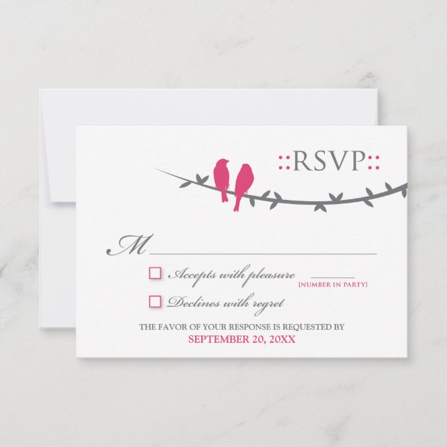 Love Birds RSVP Card (fuchsia & white) (Front)