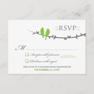Love Birds RSVP Card (lime green & white)