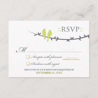 Love Birds RSVP Card (lime green & white)