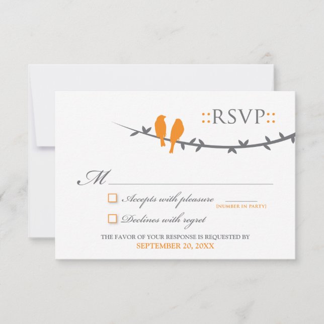 Love Birds RSVP Card (orange & white) (Front)