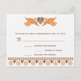 Love Birds RSVP Card - Persimmon/Brown on linen2