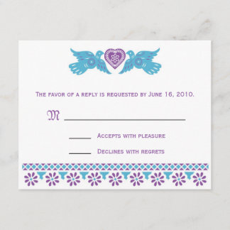 Love Birds RSVP Card - purple and blue