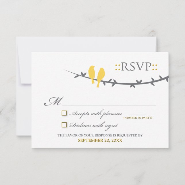 Love Birds RSVP Card (yellow & white) (Front)