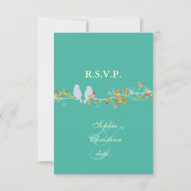 LOVE BIRDS, RSVP/DIY background colour RSVP Card (Front)