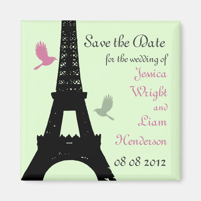 Love Birds Save the Date (green) Magnet (Front)