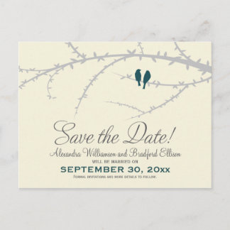 Love Birds Save the Date Postcard (teal)