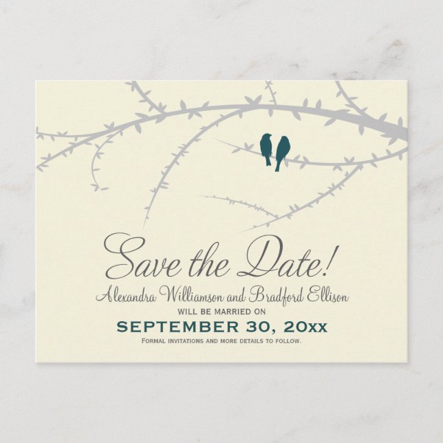 Love Birds Save the Date Postcard (teal) (Front)