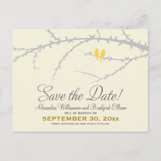 Love Birds Save the Date Postcard (yellow)