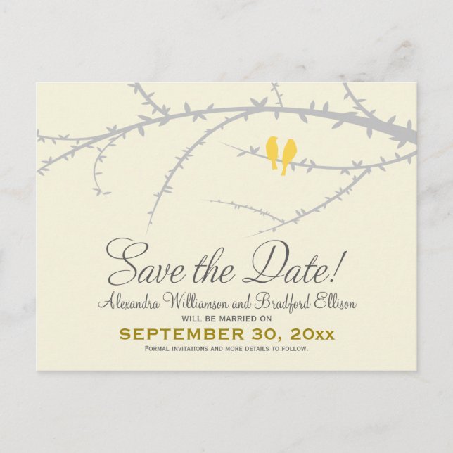 Love Birds Save the Date Postcard (yellow) (Front)