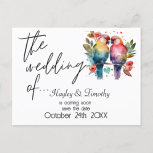Love Birds: Save the Wedding Date. Editable Postcard