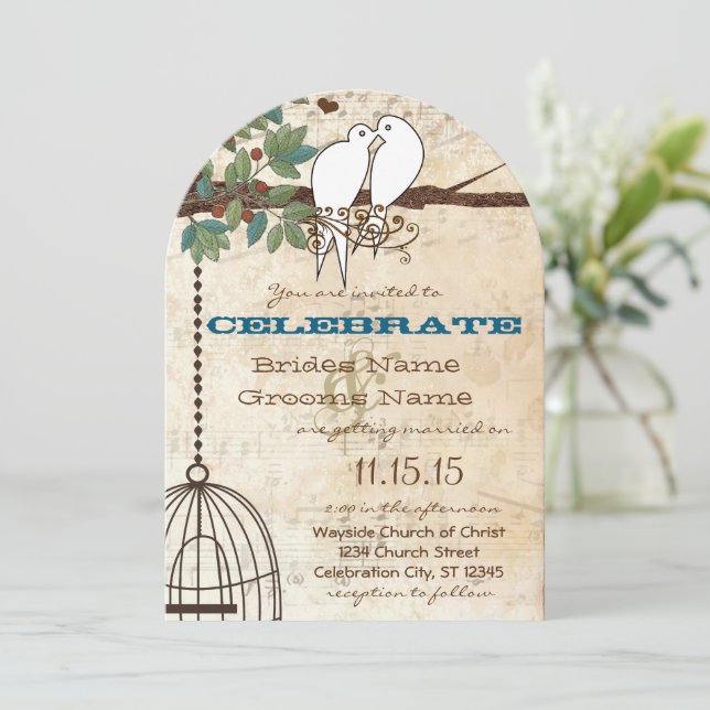 Love Birds Sitting In a Tree Wedding Invite (Standing Front)