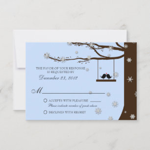 Love Birds Snowflakes Oak Tree Winter Wedding RSVP Card