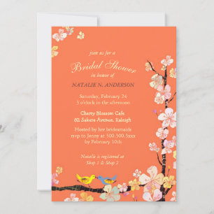 Love Birds Spring Floral Orange Bridal Shower Invitation