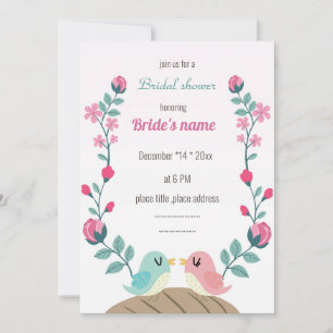love birds spring flowers bridal shower invitation