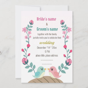love birds spring flowers wedding invitation card